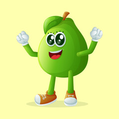 Cute guava character making a victory sign with his hand