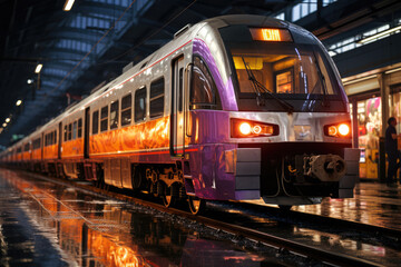Fototapeta premium cinematic scene of a train at the train station on a sunny day, ai generated.