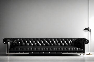 Black sofa with grey wall background.