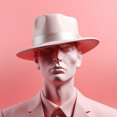 head man using hat statue 3d with blank pink background6