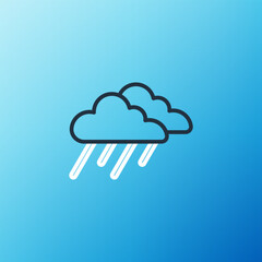 Line Cloud with rain icon isolated on blue background. Rain cloud precipitation with rain drops. Colorful outline concept. Vector