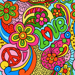 Hippie psychedelic Seamless Pattern. Hand Drawn Seamless Pattern	