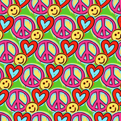Hippie psychedelic Seamless Pattern. Hand Drawn Seamless Pattern	