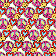 Hippie psychedelic Seamless Pattern. Hand Drawn Seamless Pattern	