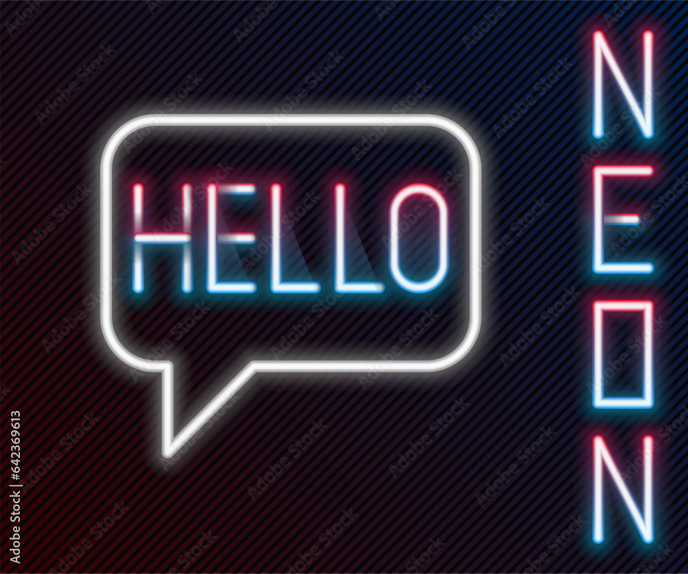Poster glowing neon line hello in different languages icon isolated on black background. speech bubbles. co