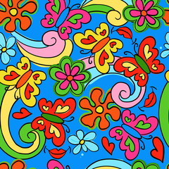 Hippie psychedelic Seamless Pattern. Hand Drawn Seamless Pattern	