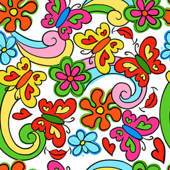 Hippie psychedelic Seamless Pattern. Hand Drawn Seamless Pattern	