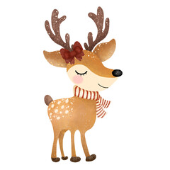 Cute Reindeer,animal,Christmas,nature,watercolor,cartoon character,cute,icon ,vector, illustration,hand drawn
