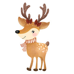 Christmas reindeer with red ribbons,Reindeer,animal,Christmas,PNG,nature,watercolor,cartoon character,cute,icon ,vector, illustration,hand drawn