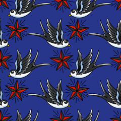 Old School Tattoo Seamless Pattern. Hand Drawn Seamless Pattern	
