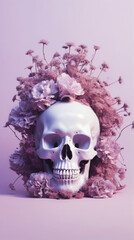 Lilac field flowers in a humans skull that serves