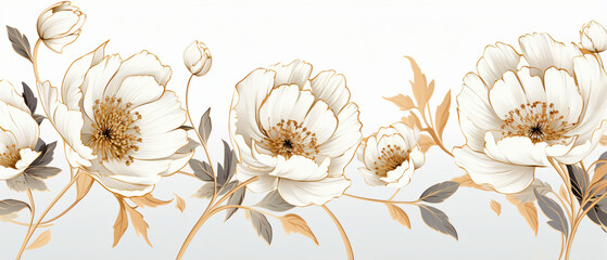 Luxury golden peony flower line art background