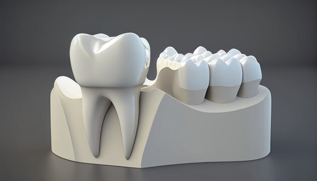 Concept for dental prosthesis. demonstrating the placement of a dental implant white and minimalist background, Ai generated image