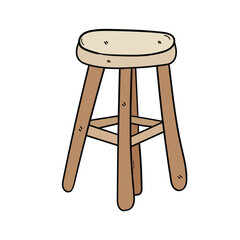 Hand-drawn cartoon high wooden stool on a white background.