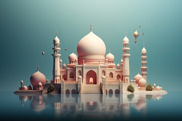 Eid Mubarak in Illustration Vector Style with 3D Icons and Symbols