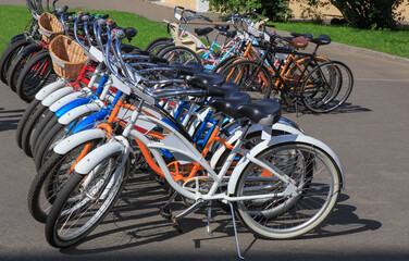 Bicycles for rent in the city park