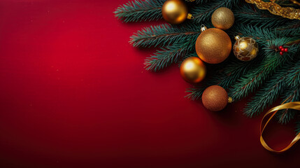 Christmas background with branches and decorations, generative ai 