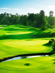 Golf course landscape golf field background with green grass on sunny day Ai Generated