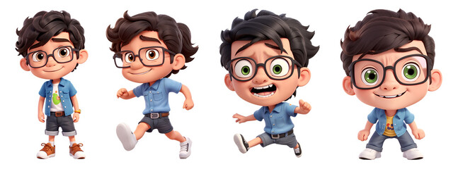 Collection of children's 3D characters with various emotions and poses for children's storybooks, generative AI