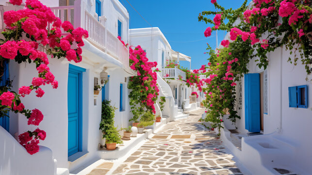 Fototapeta Paros island Greece Whitewashed buildings narrow Valley