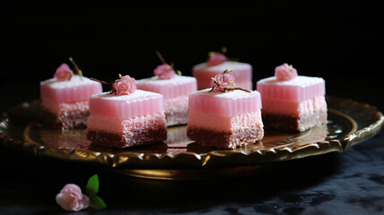 Obraz na płótnie Canvas Petit fours with pink icing Cakes