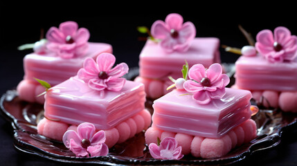Obraz na płótnie Canvas Petit fours with pink icing Cakes