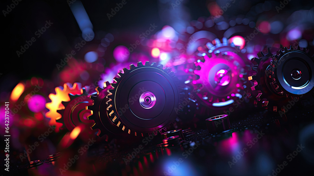 Wall mural neon cogs background