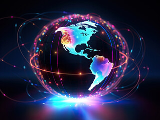 earth globe with neon lights