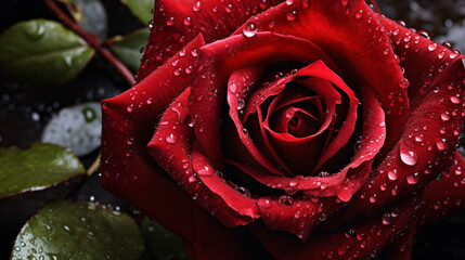 Red rose with water drops Dew drops