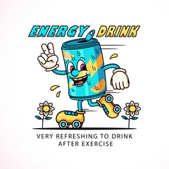 Cartoon mascot, drink can on roller skates. Perfect for logos, mascots, t-shirts, stickers and posters