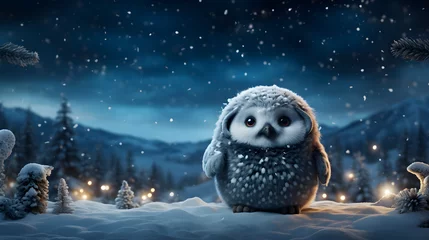 Rolgordijnen Animation owl in the snow © Kateryna Kordubailo