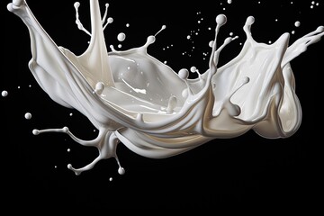 Milk or white liquid splash isolated on black background