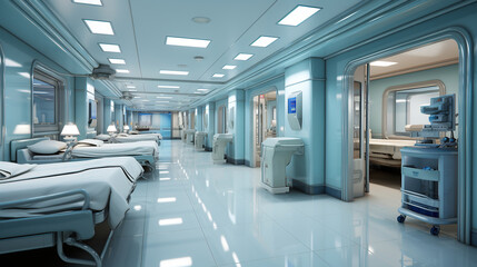 Obraz premium Medical concept. Hospital corridor with rooms.