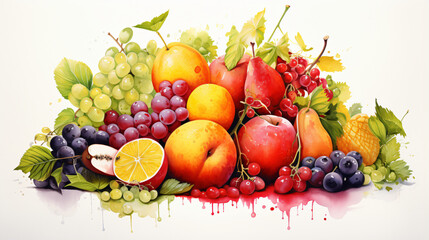 Watercolor Fruits painting featuring a beautiful arrangement