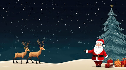 Santa Clause christmas tree deer postcard template copy space