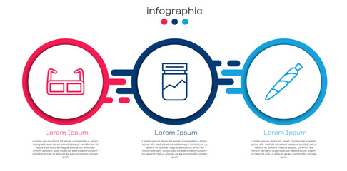 Set line Glasses, Plastic bag of drug and Marijuana joint, spliff. Business infographic template. Vector