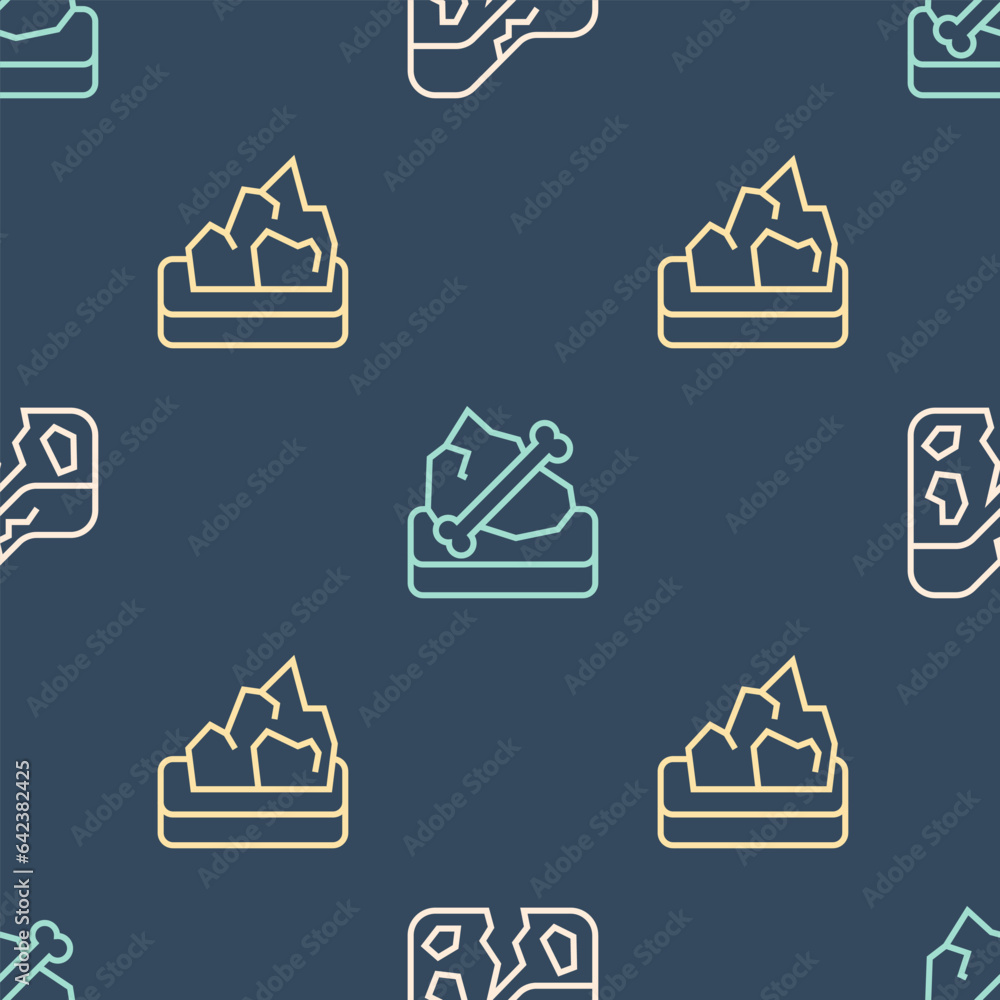 Aufkleber set line geological fault, ore mining and archeology on seamless pattern. vector