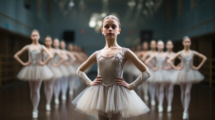 Grace and Dedication: Representational Portrait of a Girl in Tutu Among Ballet Dancers