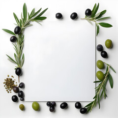 Black and green olives. Culinary banner or poster for advertising with space for text.