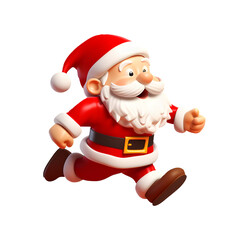 personnage de p&egrave;re No&euml;l en train de courir, vu de profil - style 3D - fond transparent