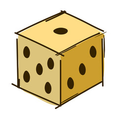 Yellow dice line art flat vector illustration logo icon clipart isolated on white background