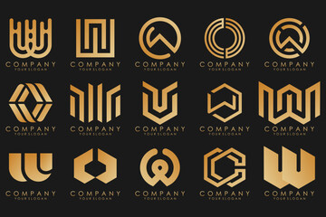 Abstract collection with letters W logo design. creative design logotype W with gold color.