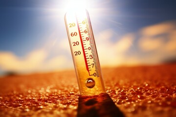 A thermometer with the sun as a background, indicating rising temperatures