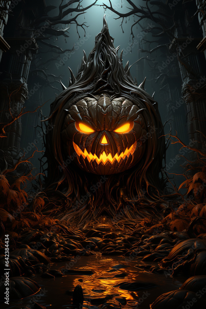 Poster minimal halloween background Generative AI technology.