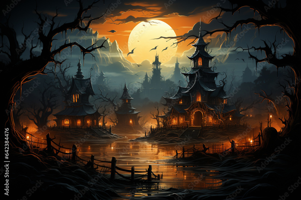 Poster minimal halloween background Generative AI technology.