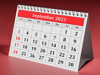 September 2023. One page of the annual business desk monthly calendar