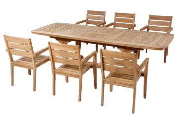 Teak garden furniture isolated in white background