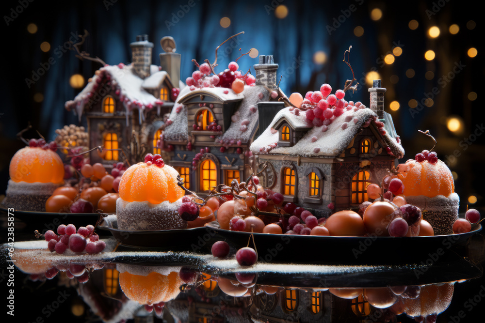 Aufkleber cakes with gingerbread houses image generative ai technology.