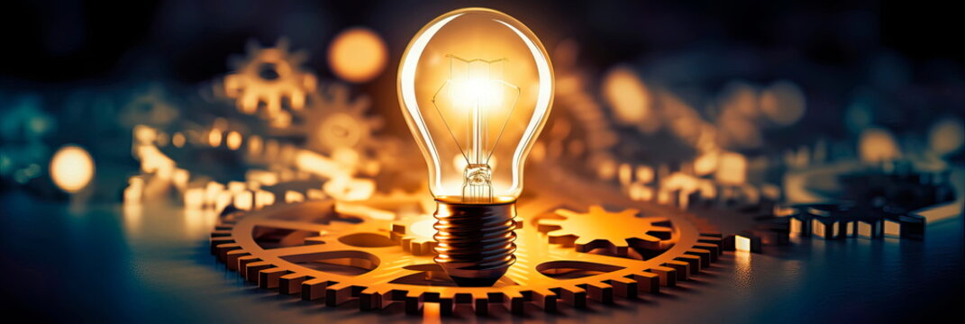 light bulb surrounded by gears and cogs, symbolizing the innovation driving business , Generative AI