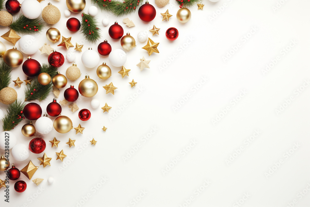 Poster christmas gift box with white background top view generative ai technology.